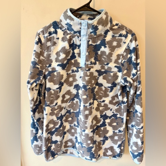 Liv Outdoor Sweaters - LIV Outdoor Women’s Medium Fleece Pullover Snap Neck Blue Brown Cozy Pattern